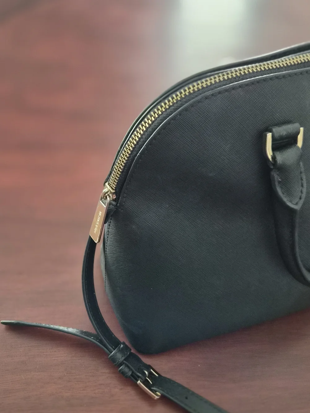 Michael Kors Black Saffiano Dome Crossbody Bag with Gold Hardware